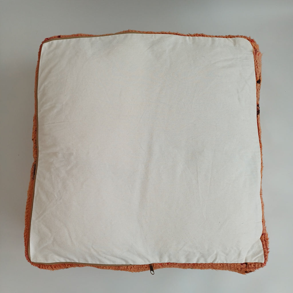 Authentic Vintage Berber Handmade Moroccan Sun Faded Wool Pouf 60x60x20 CM