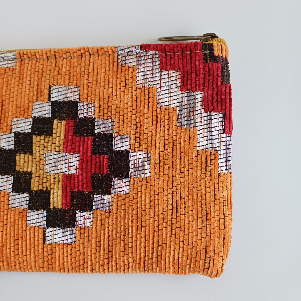 Moroccan Sun-Kissed Orange Handmade Velvet Pouch 20x14 CM