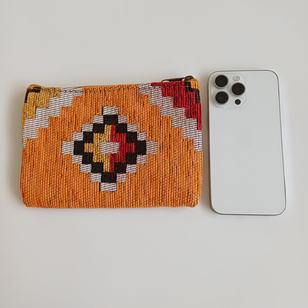 Moroccan Sun-Kissed Orange Handmade Velvet Pouch 20x14 CM
