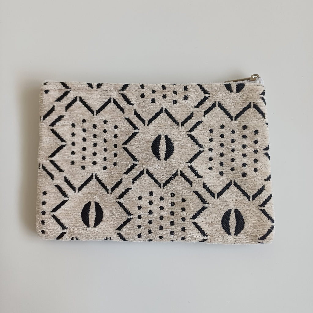 Moroccan Cream and Charcoal Handmade Velvet Pouch 20x14 CM