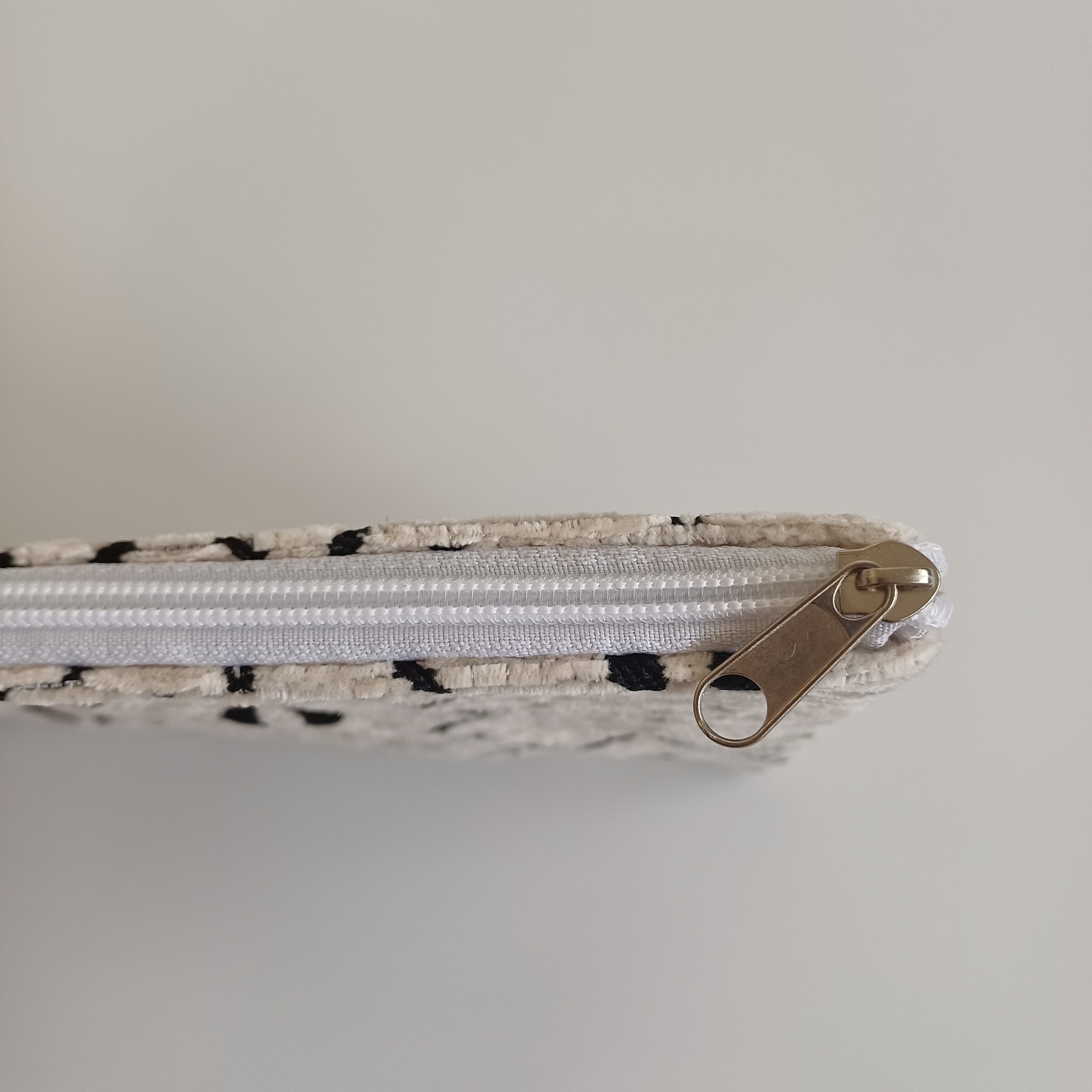 Moroccan Cream and Charcoal Handmade Velvet Pouch 20x14 CM