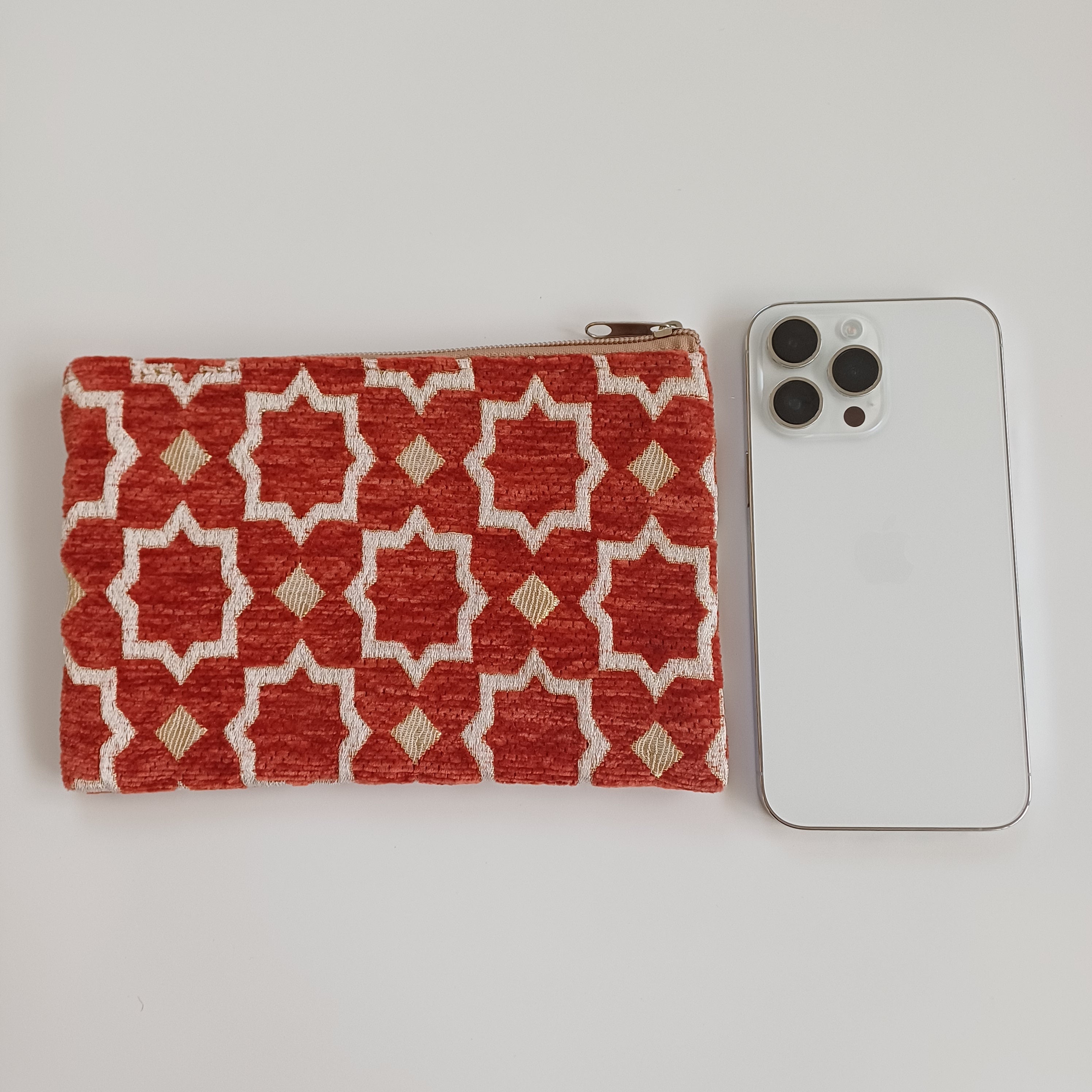 Moroccan Rust Red Handmade Velvet Pouch 20x14 CM