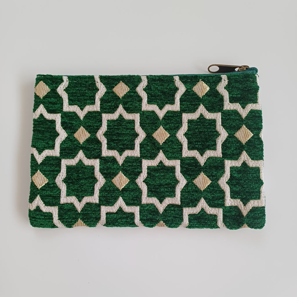 Moroccan Dark Green Handmade Velvet Pouch 20x14 CM