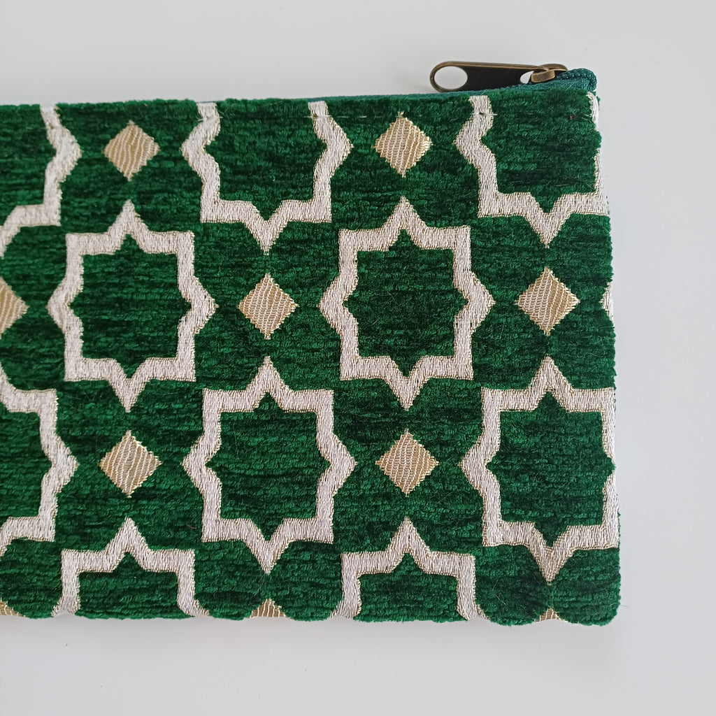 Moroccan Dark Green Handmade Velvet Pouch 20x14 CM