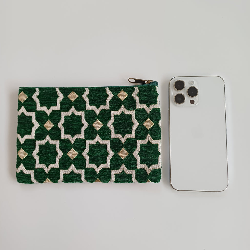 Moroccan Dark Green Handmade Velvet Pouch 20x14 CM