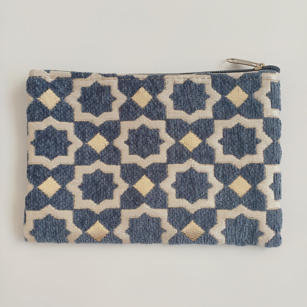 Moroccan Slate Blue Handmade Velvet Pouch 20x14 CM
