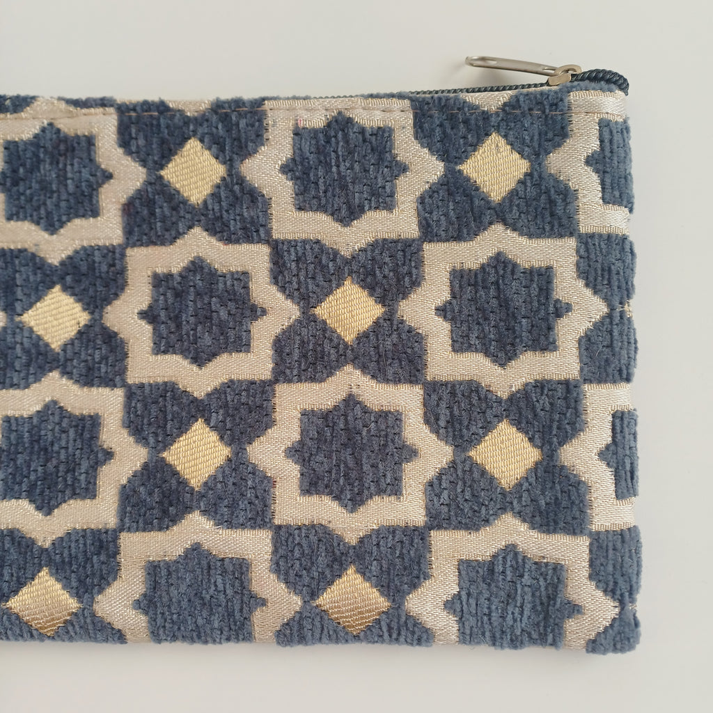 Moroccan Slate Blue Handmade Velvet Pouch 20x14 CM