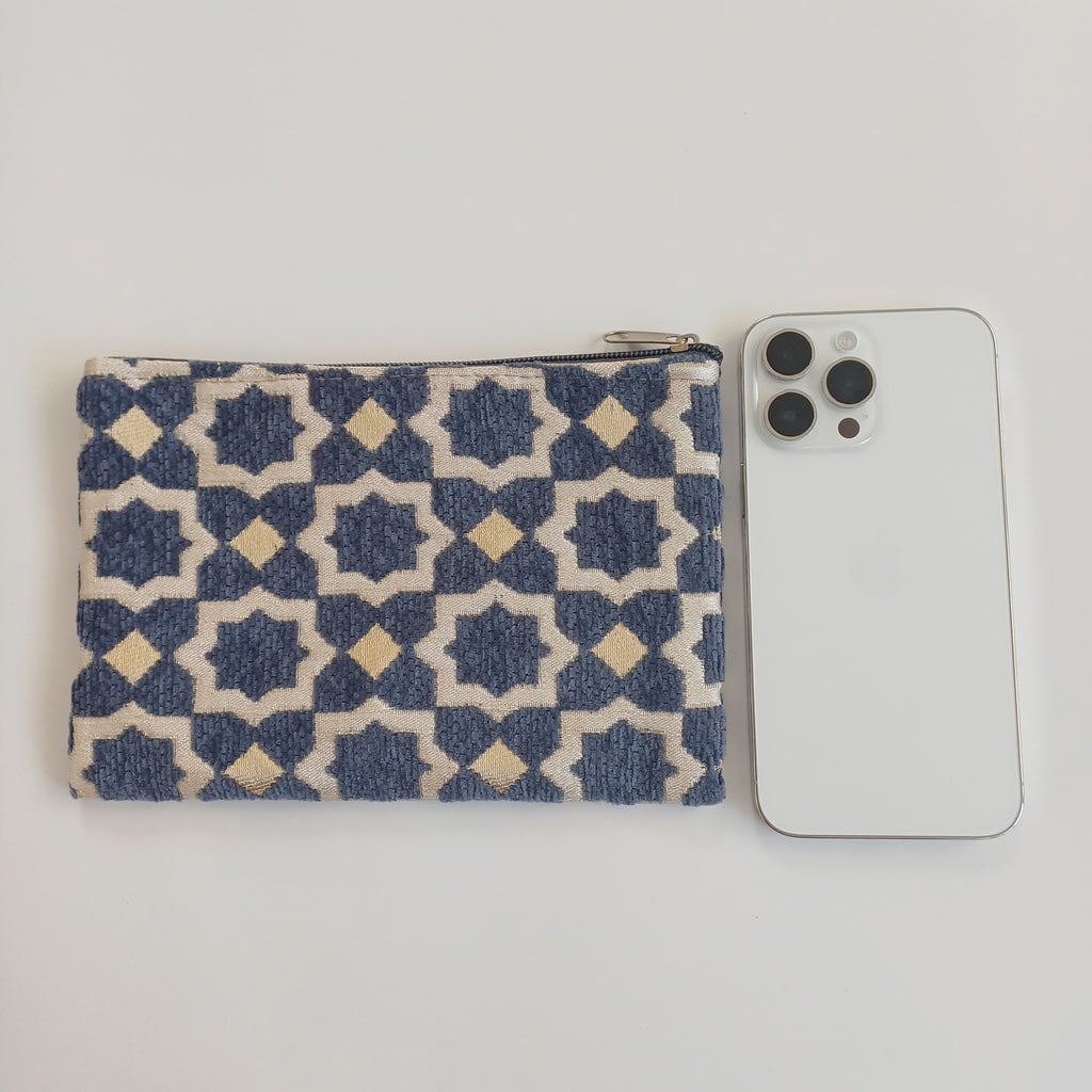 Moroccan Slate Blue Handmade Velvet Pouch 20x14 CM