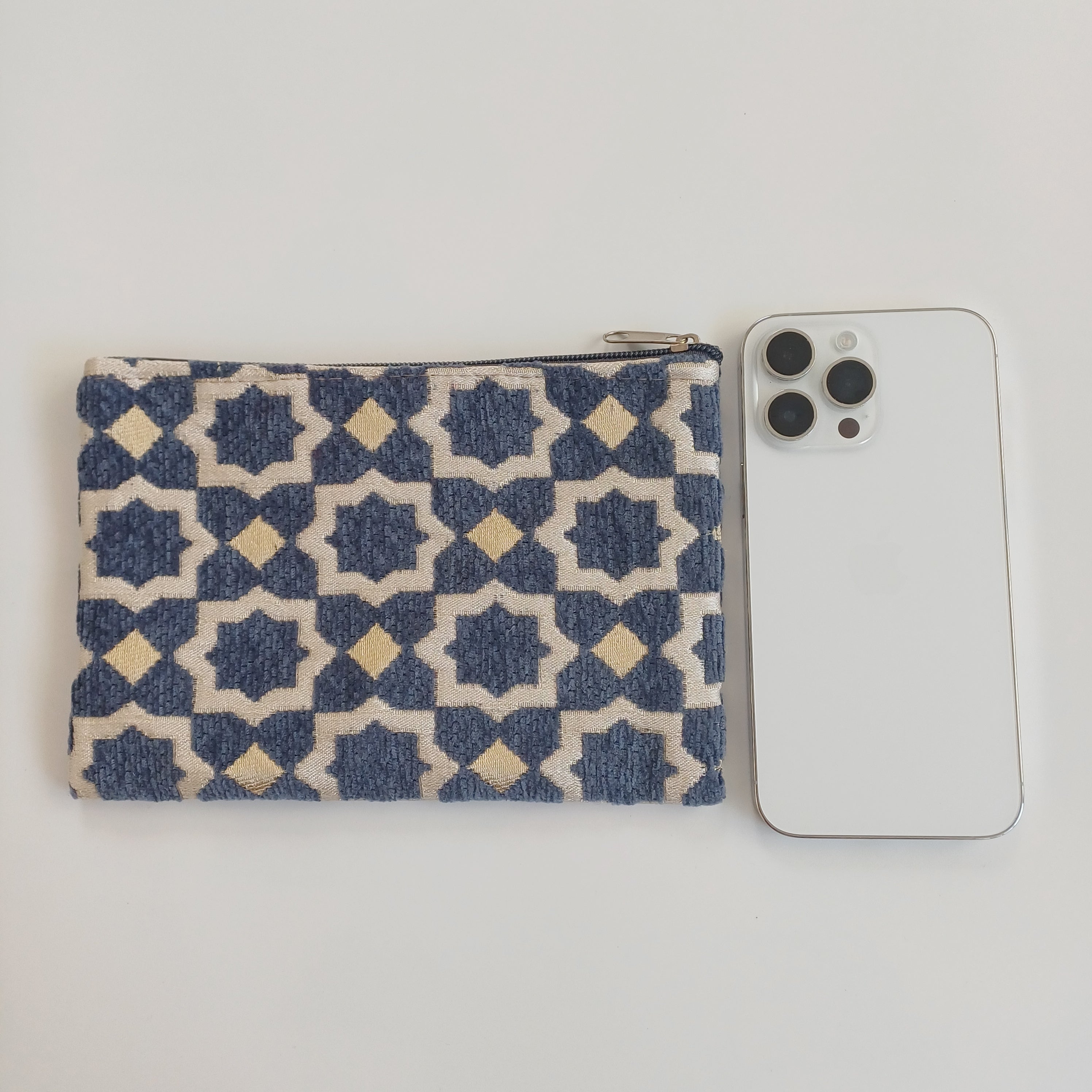 Moroccan Slate Blue Handmade Velvet Pouch 20x14 CM