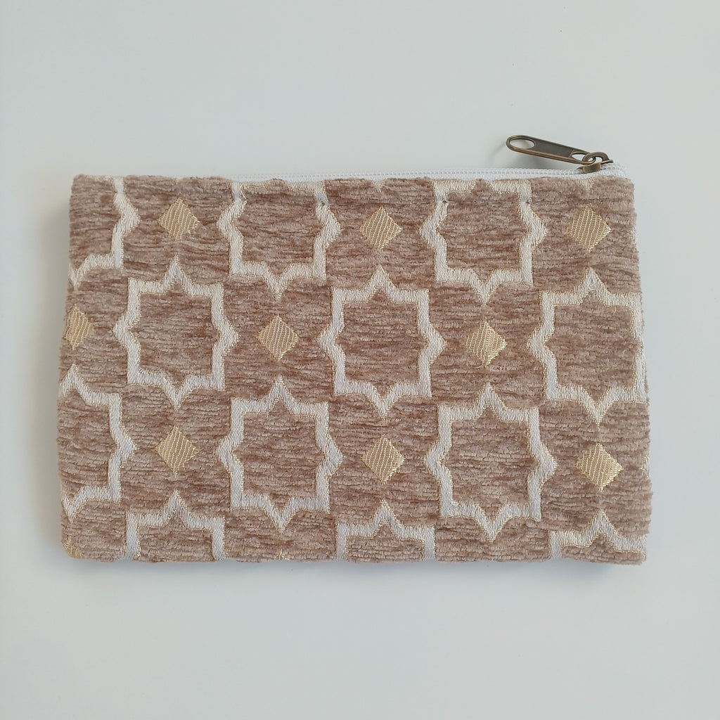 Moroccan Oatmeal Beige Handmade Velvet Pouch 20x14 CM
