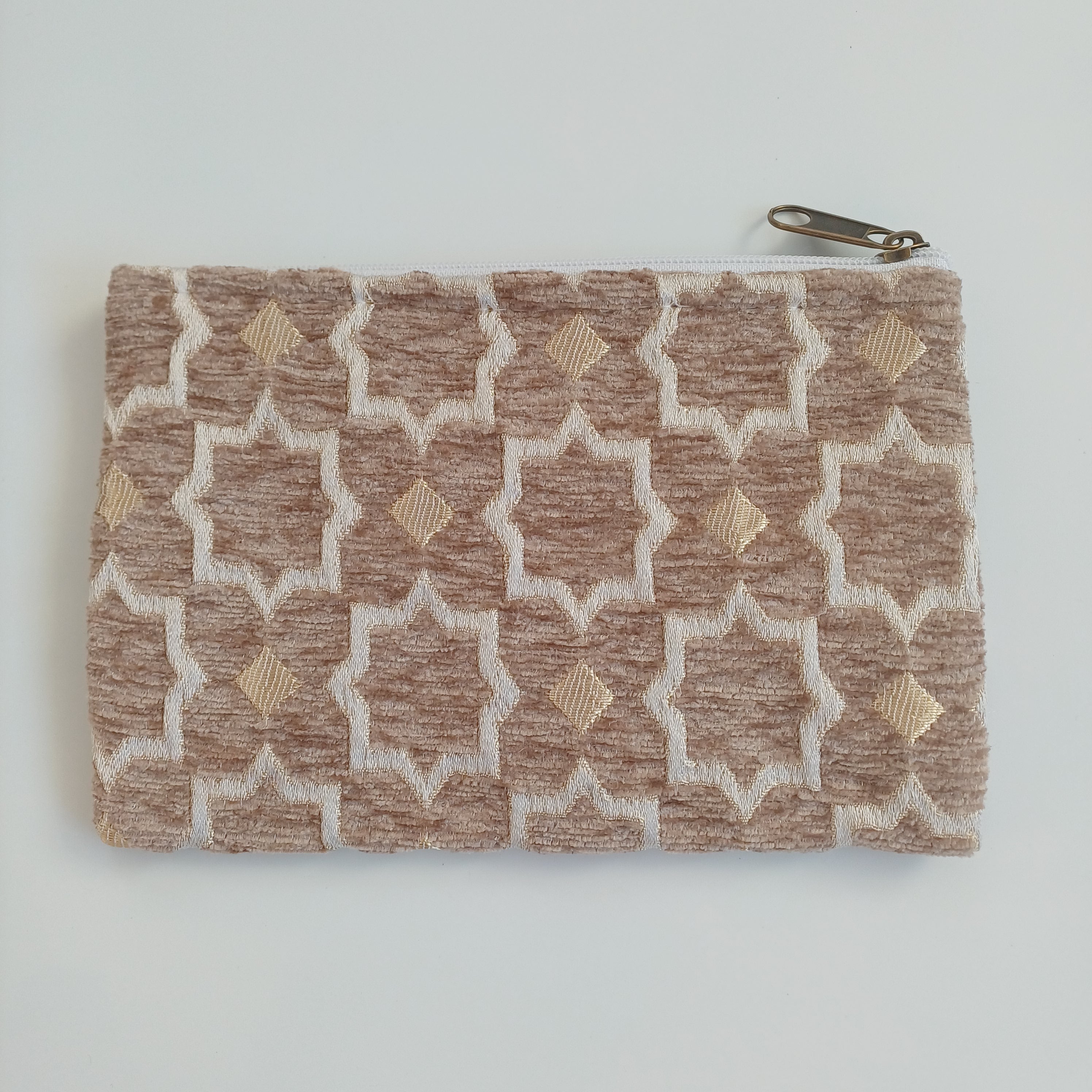 Moroccan Oatmeal Beige Handmade Velvet Pouch 20x14 CM