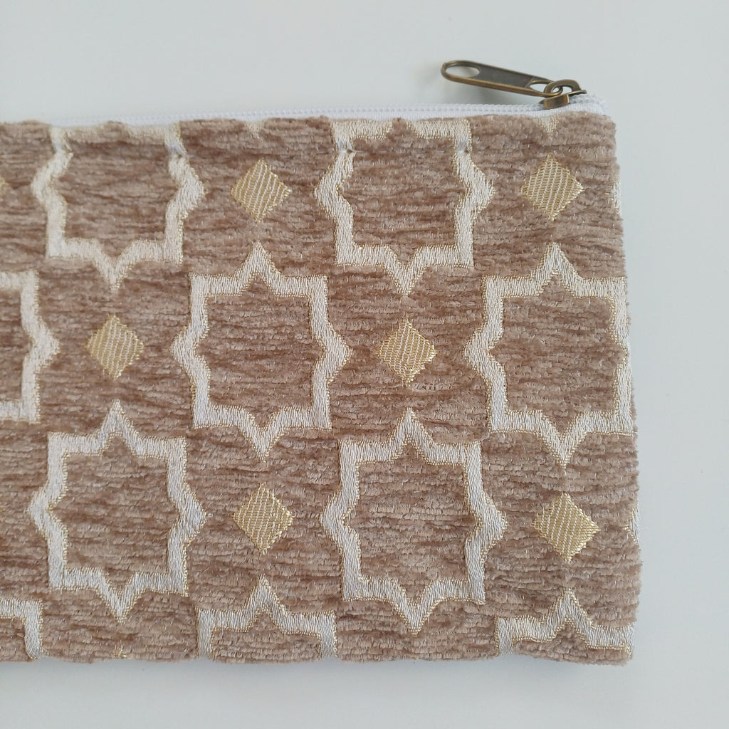 Moroccan Oatmeal Beige Handmade Velvet Pouch 20x14 CM