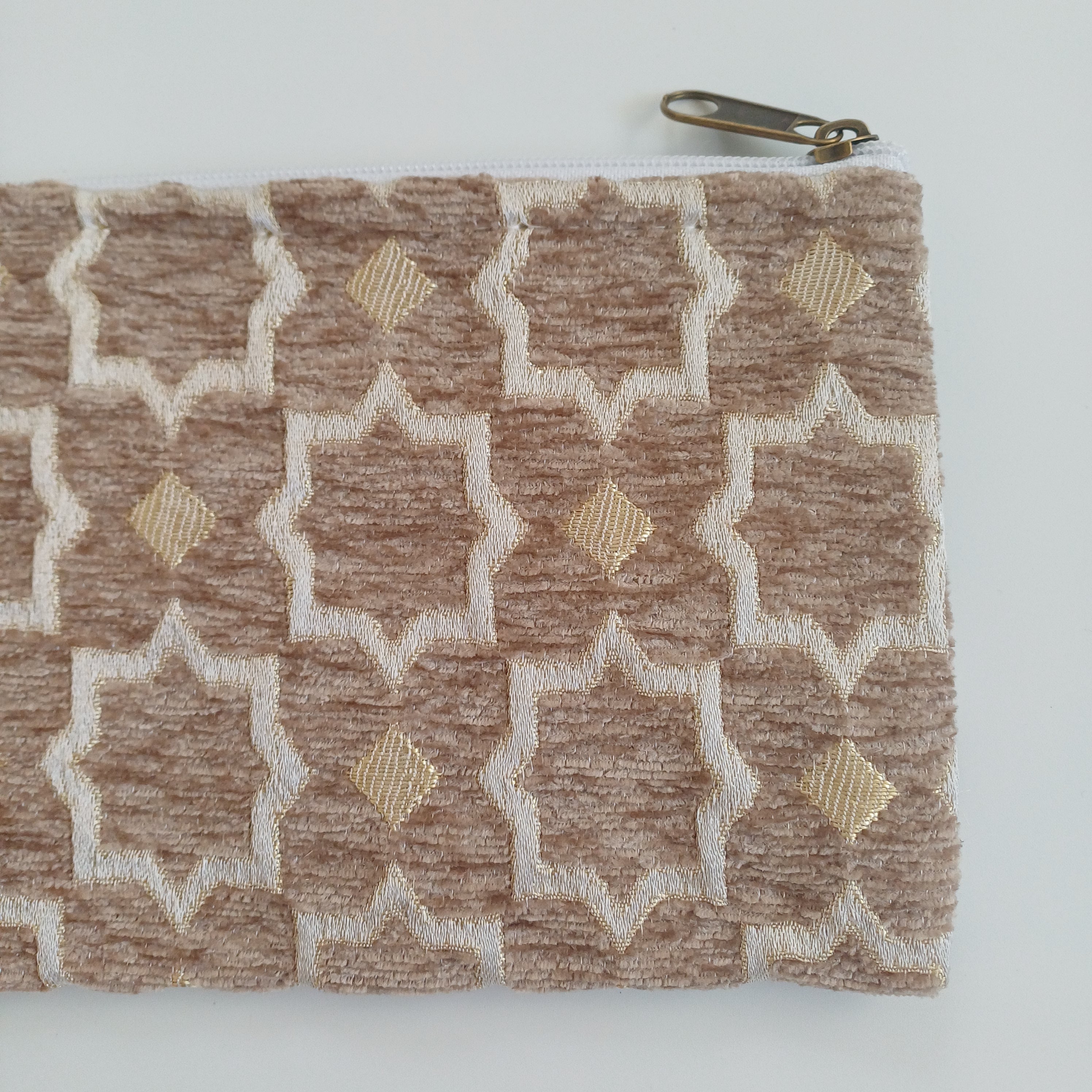 Moroccan Oatmeal Beige Handmade Velvet Pouch 20x14 CM