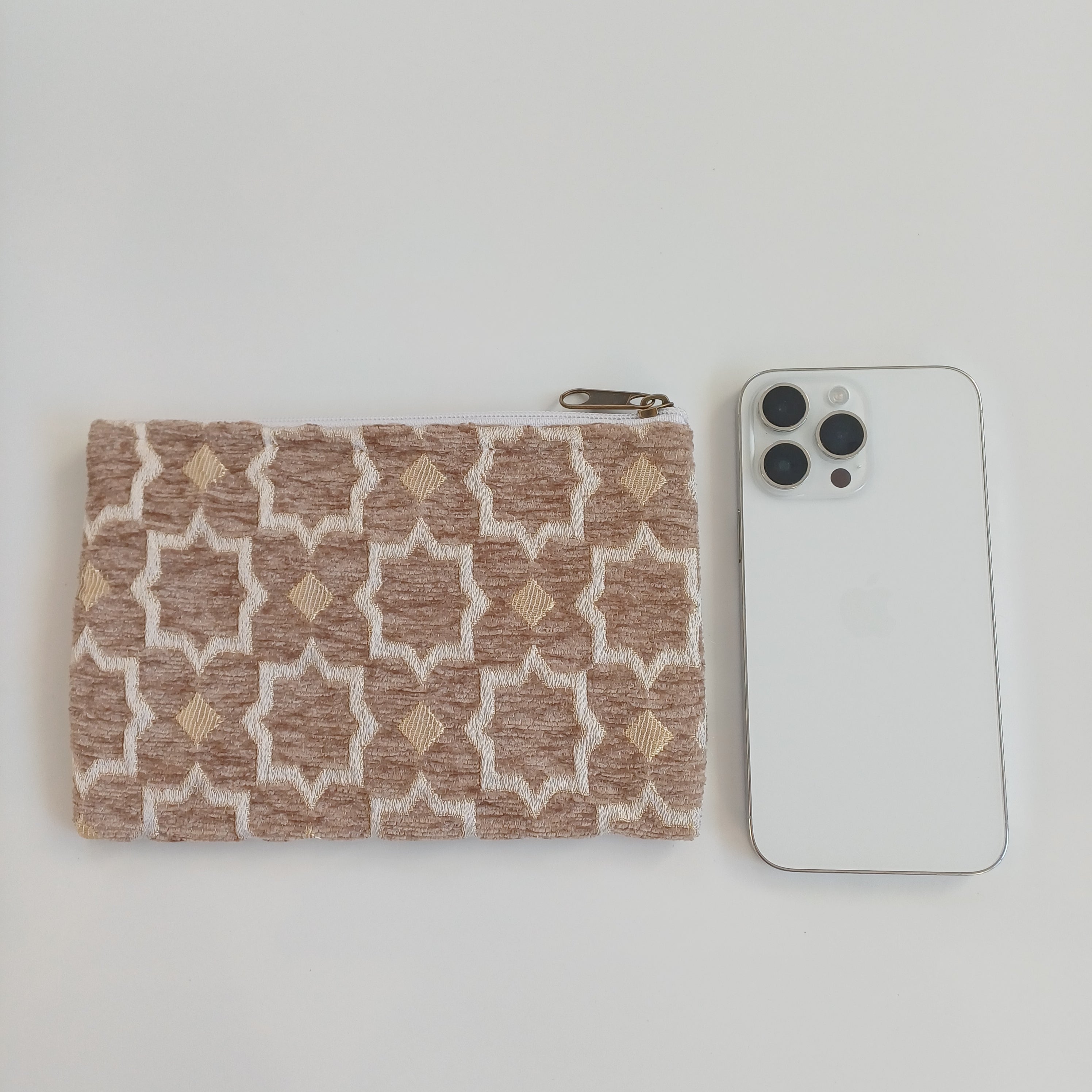 Moroccan Oatmeal Beige Handmade Velvet Pouch 20x14 CM