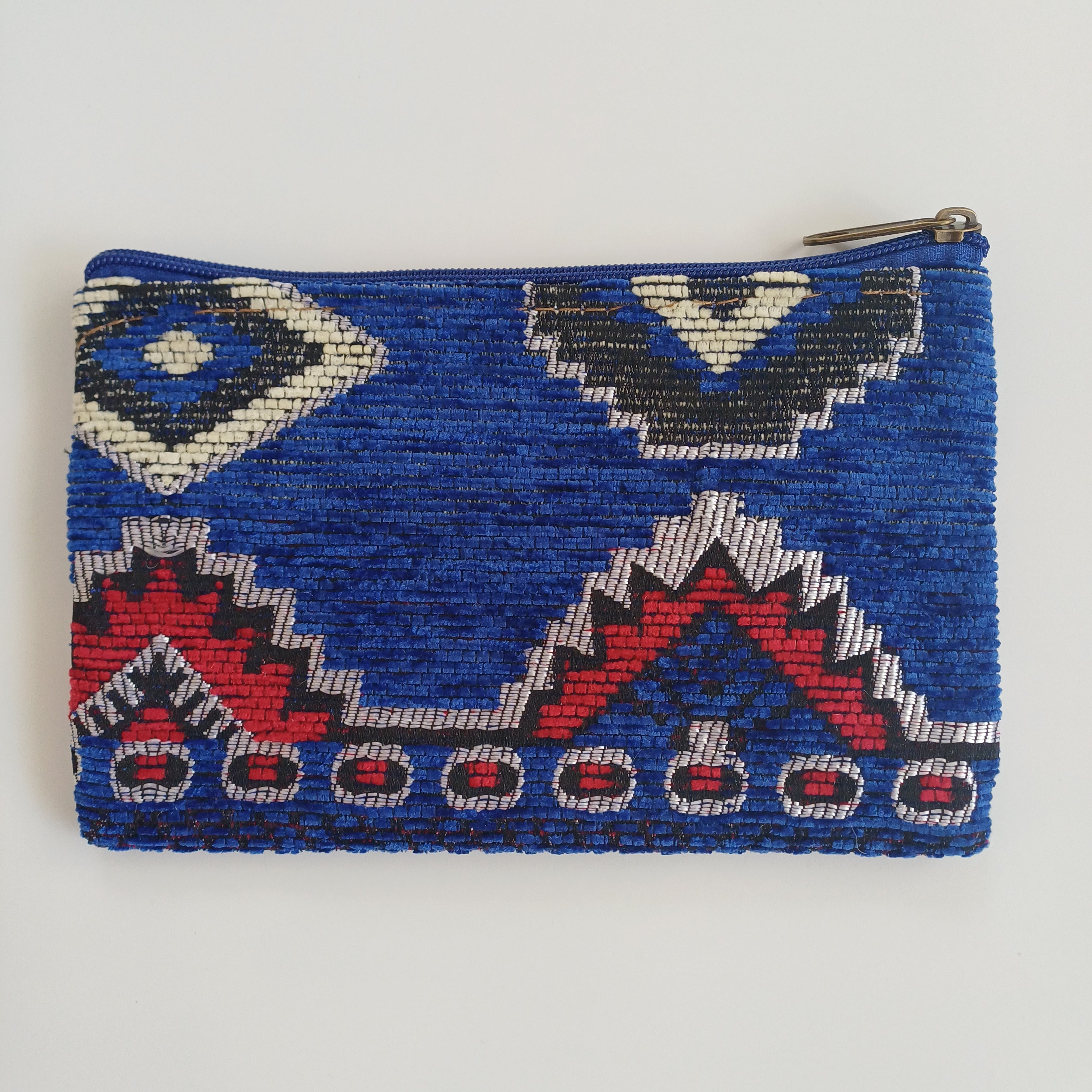 Moroccan Dual-Sided Motif Deep Blue Handmade Velvet Pouch 20x14 CM