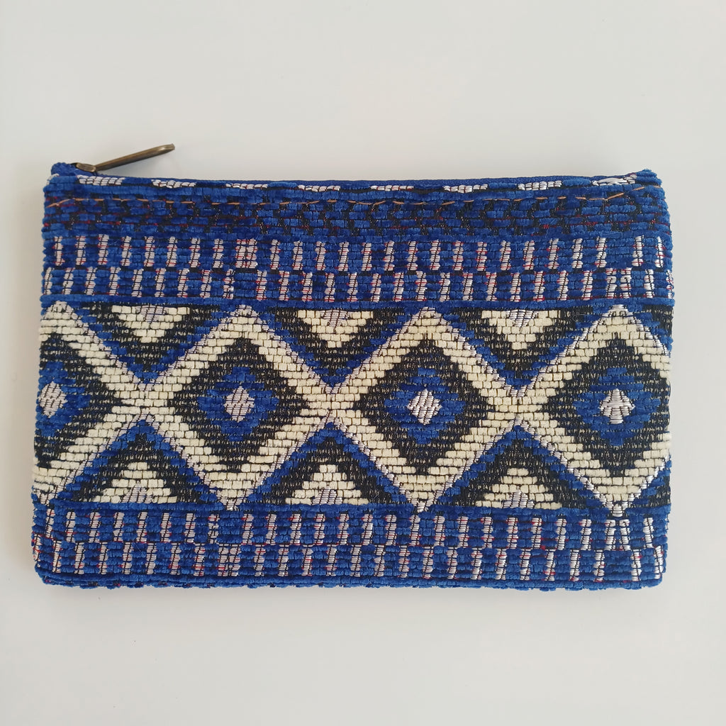 Moroccan Dual-Sided Motif Deep Blue Handmade Velvet Pouch 20x14 CM