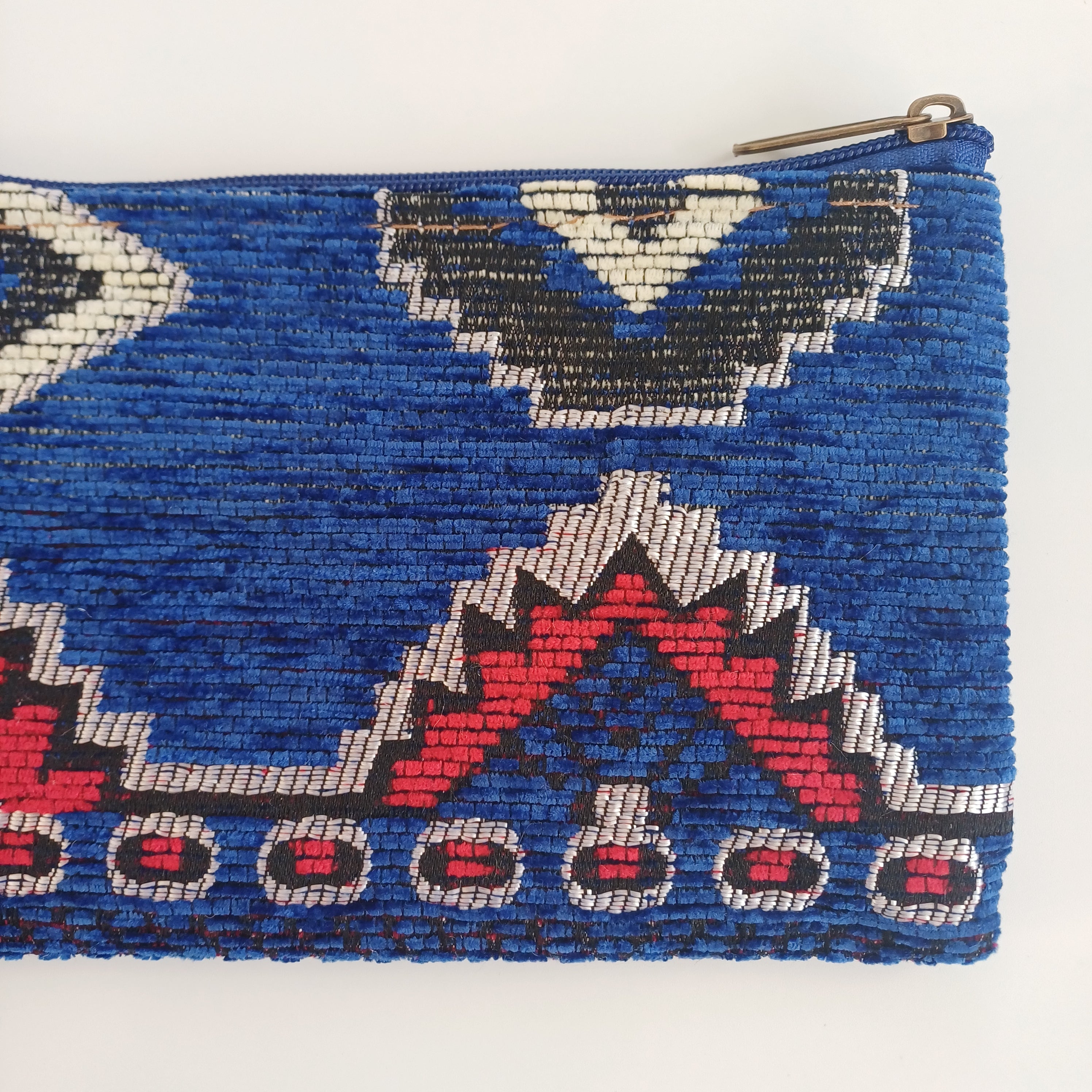 Moroccan Dual-Sided Motif Deep Blue Handmade Velvet Pouch 20x14 CM
