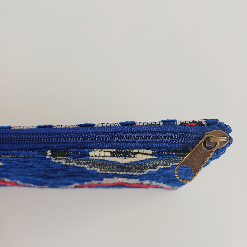 Moroccan Dual-Sided Motif Deep Blue Handmade Velvet Pouch 20x14 CM