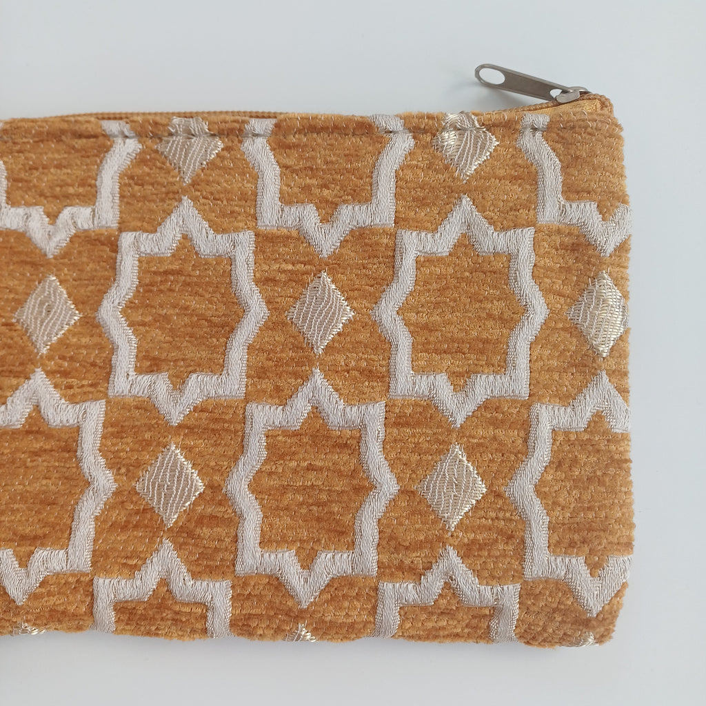 Moroccan Mustard Orange Handmade Velvet Pouch 20x14 CM