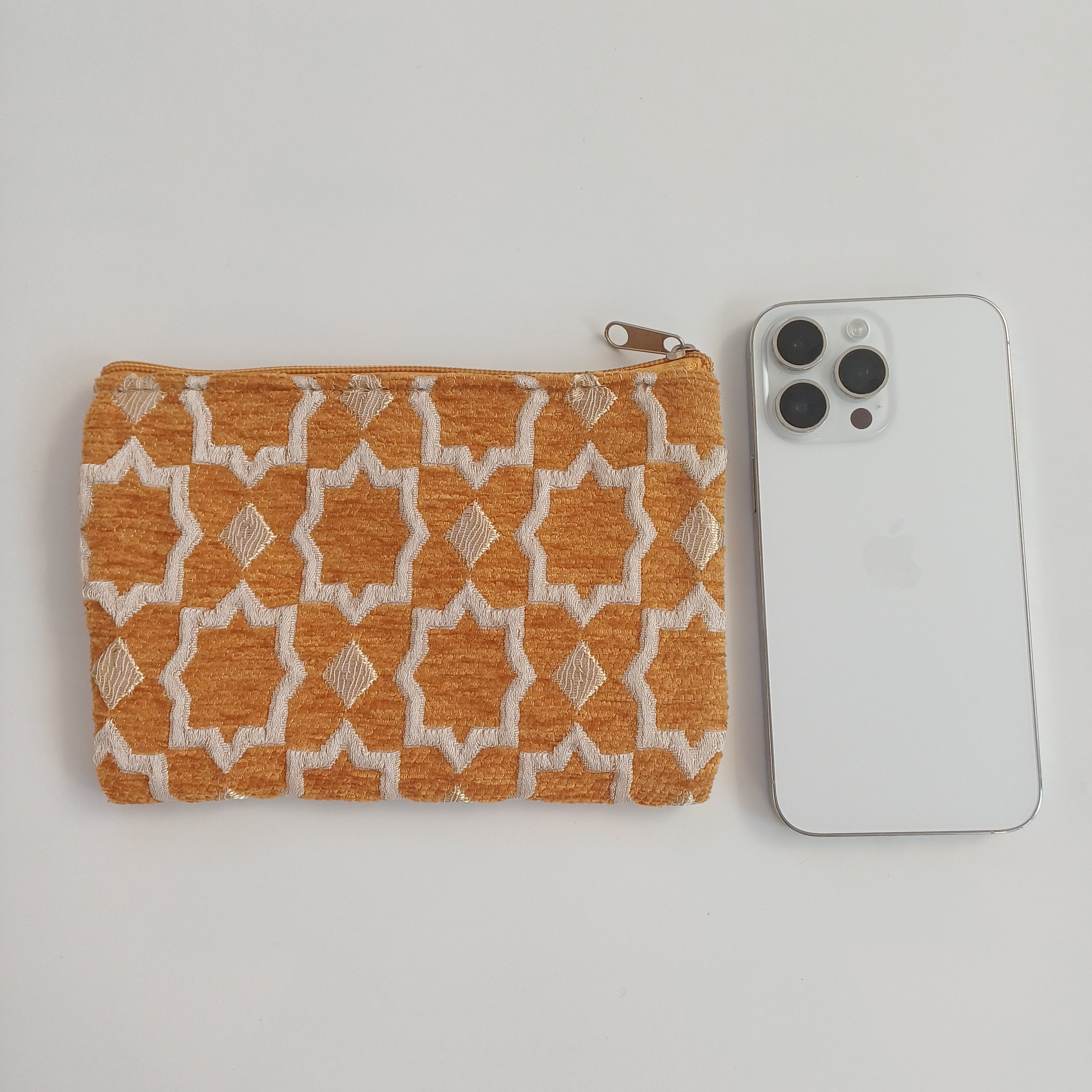 Moroccan Mustard Orange Handmade Velvet Pouch 20x14 CM