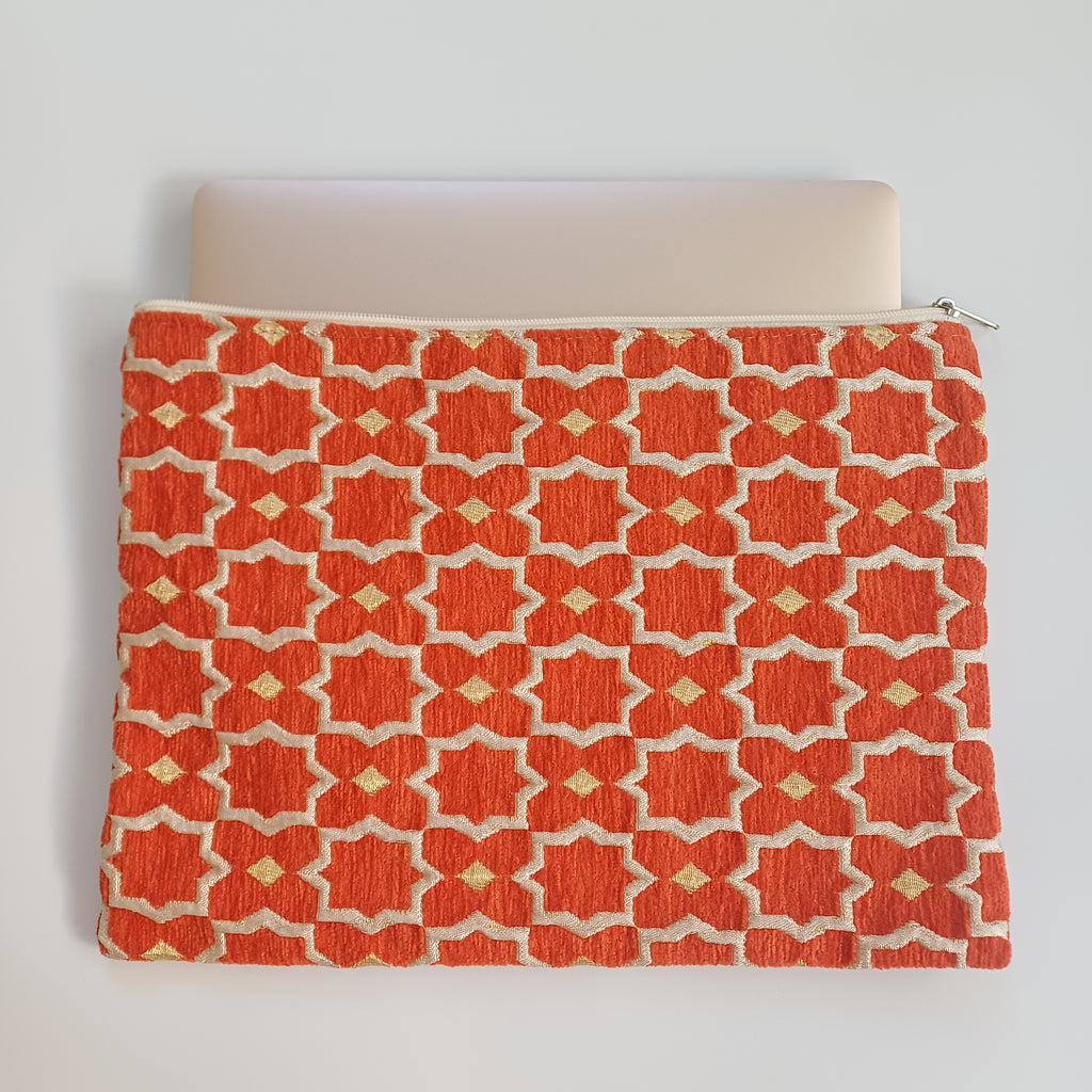 Moroccan Rust Orange Handmade Velvet Laptop Sleeve 33x25 CM