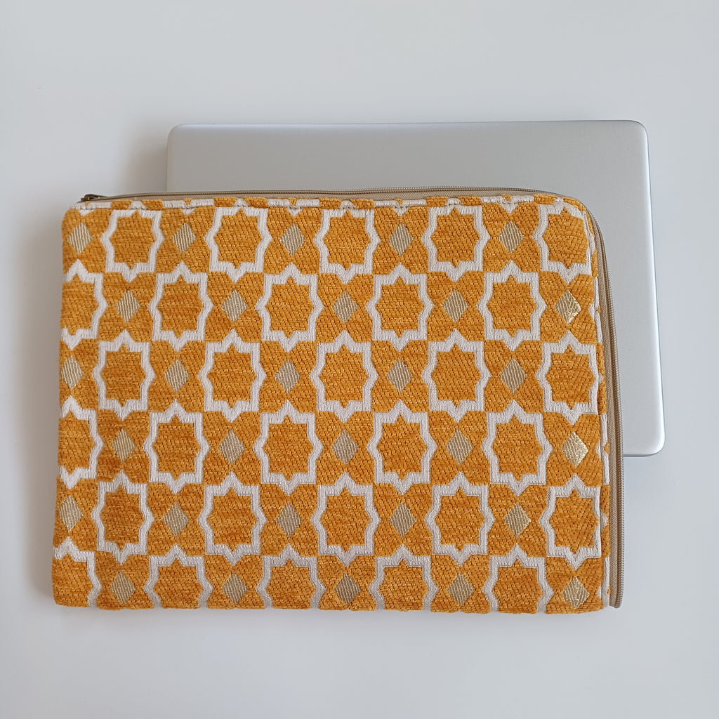 Moroccan Mustard Orange Handmade Velvet Laptop Sleeve 36x27 CM