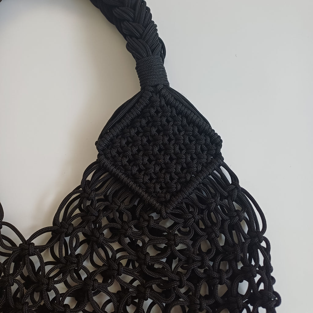 Moroccan Handmade Dark Black Crochet Tote Bag 58x38 CM