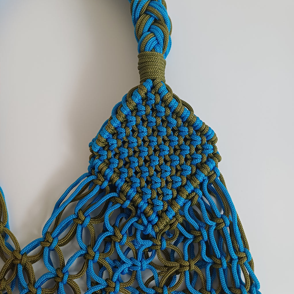 Moroccan Handmade Blue and Olive Green Crochet Tote Bag 61x36 CM