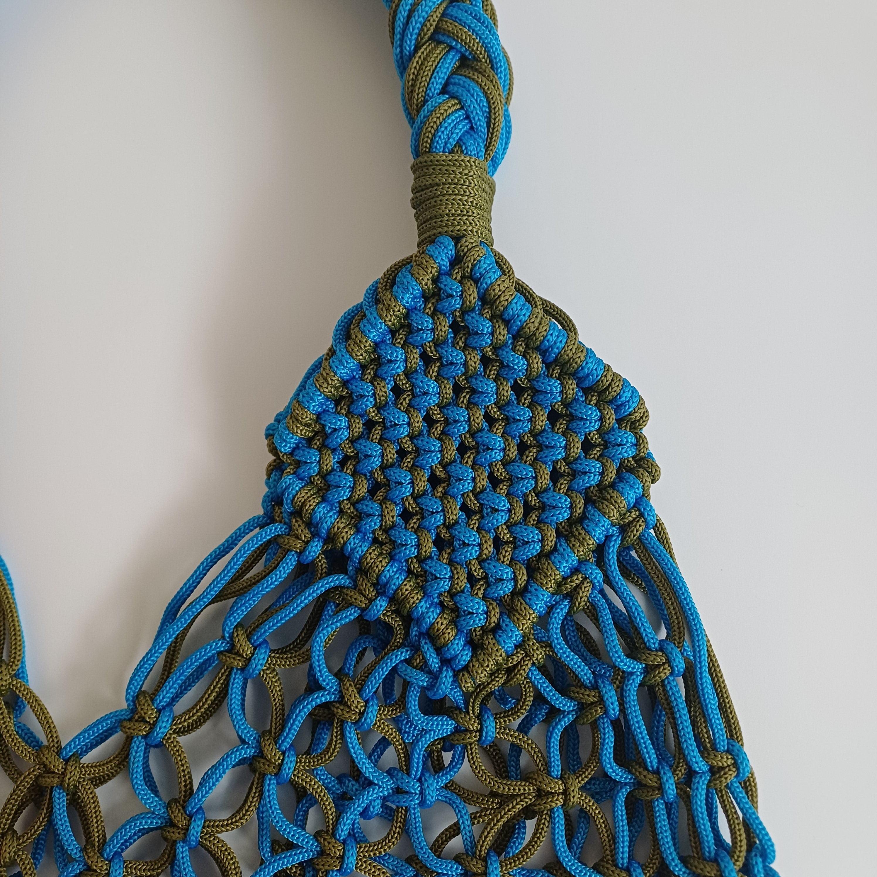 Moroccan Handmade Blue and Olive Green Crochet Tote Bag 61x36 CM