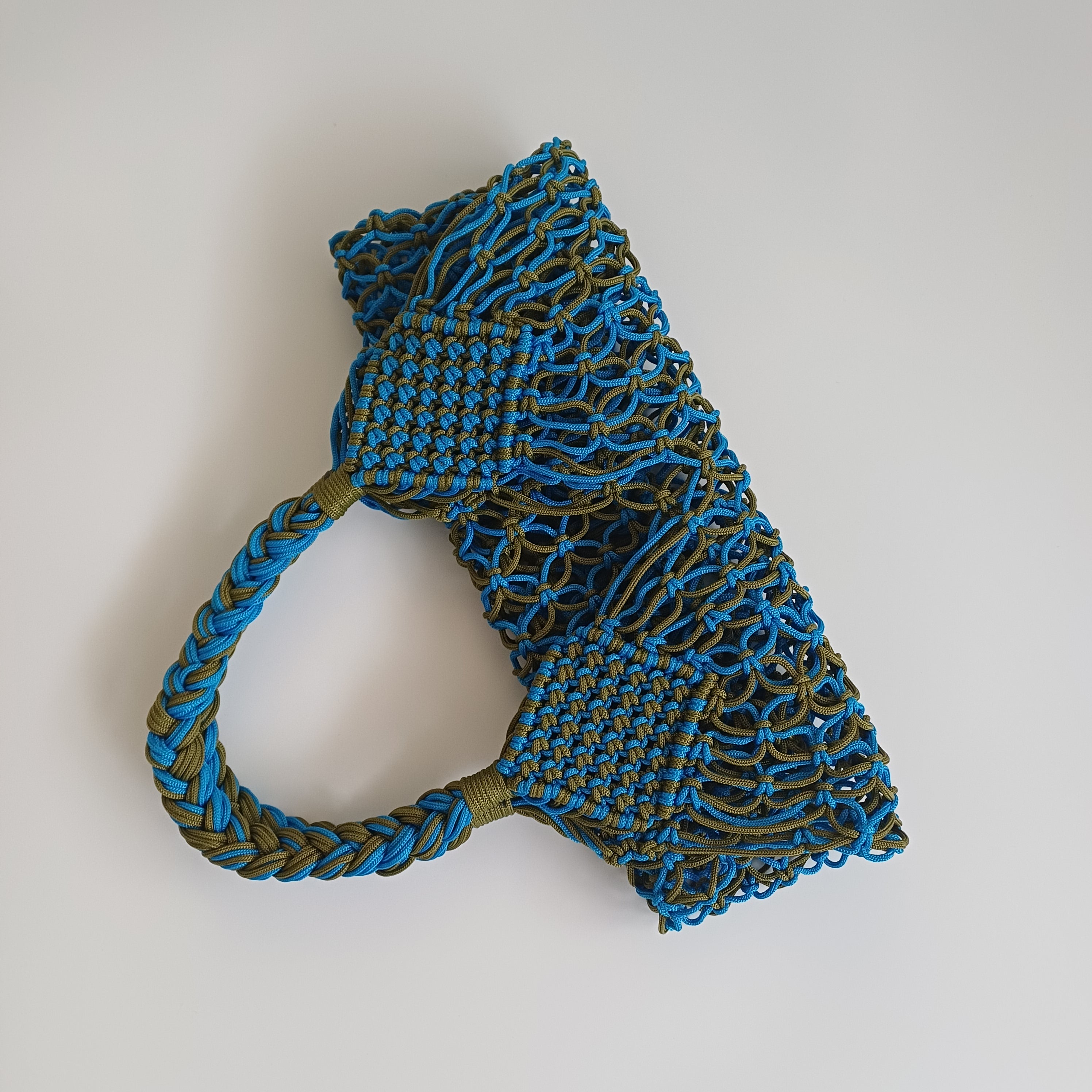 Moroccan Handmade Blue and Olive Green Crochet Tote Bag 61x36 CM