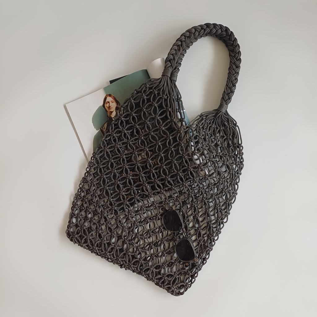 Moroccan Handmade Slate Grey Crochet Tote Bag 60x36 CM