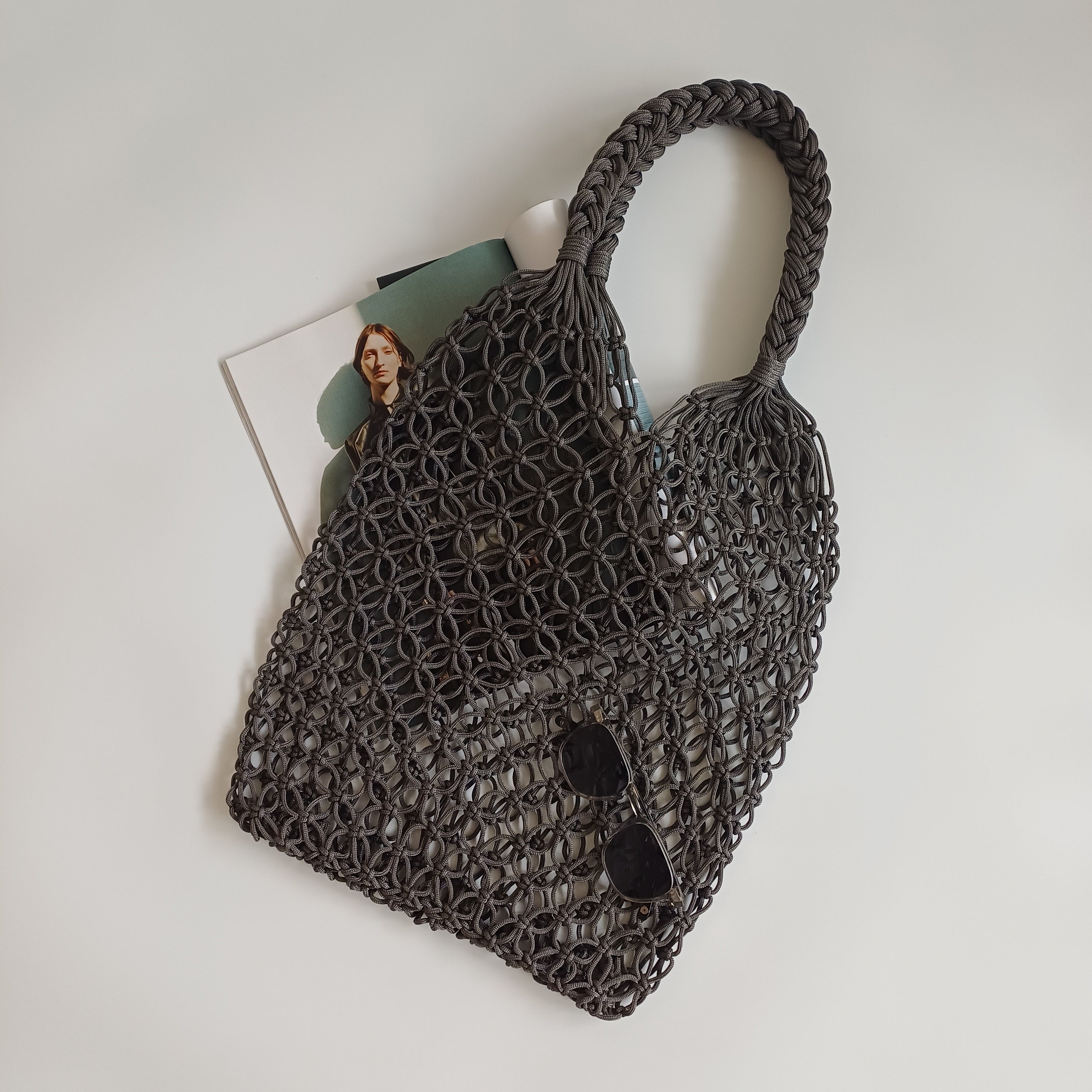 Moroccan Handmade Slate Grey Crochet Tote Bag 60x36 CM