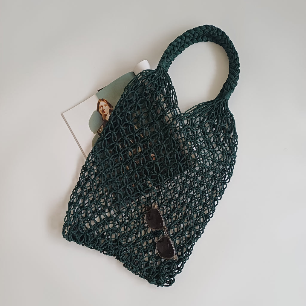 Moroccan Handmade Deep Forest Green Crochet Tote Bag 62x34 CM