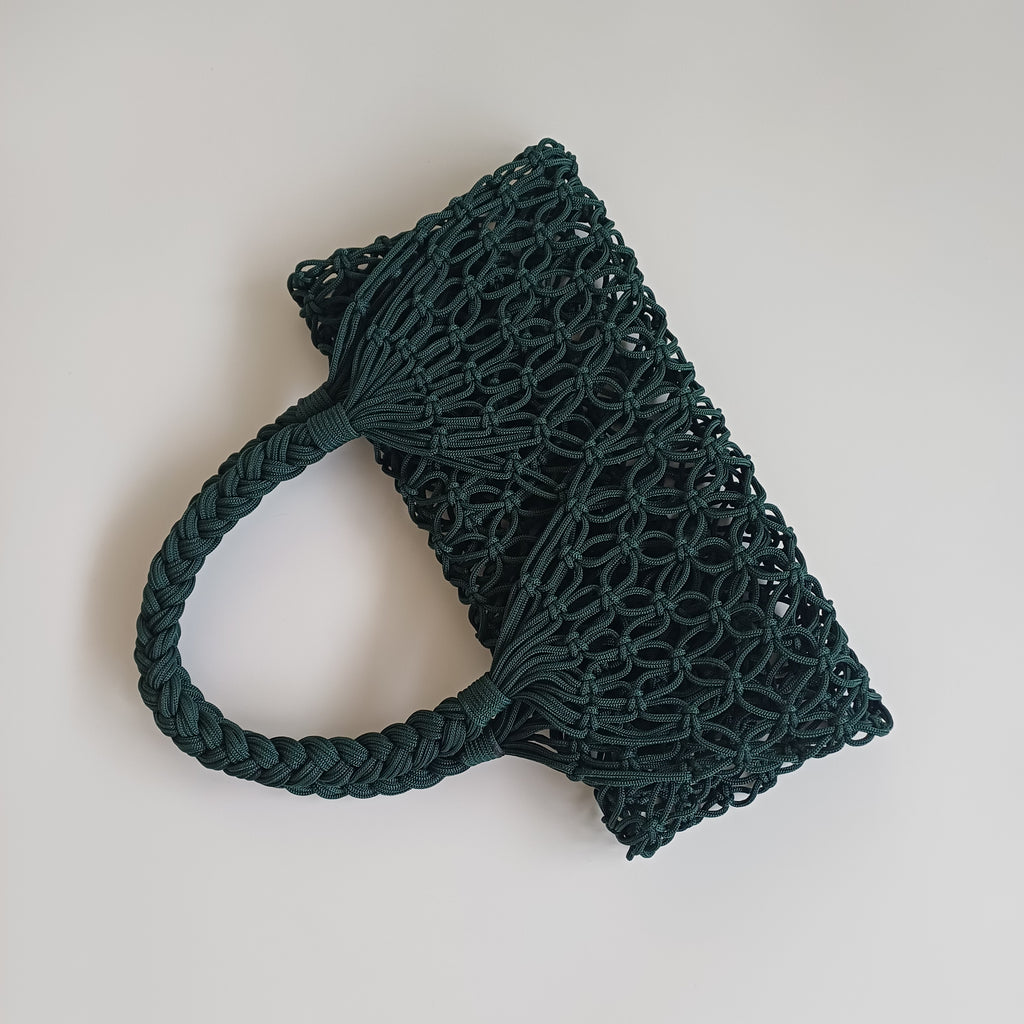 Moroccan Handmade Deep Forest Green Crochet Tote Bag 62x34 CM