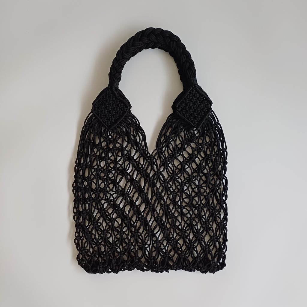 Moroccan Handmade Dark Black Crochet Tote Bag 49x35 CM