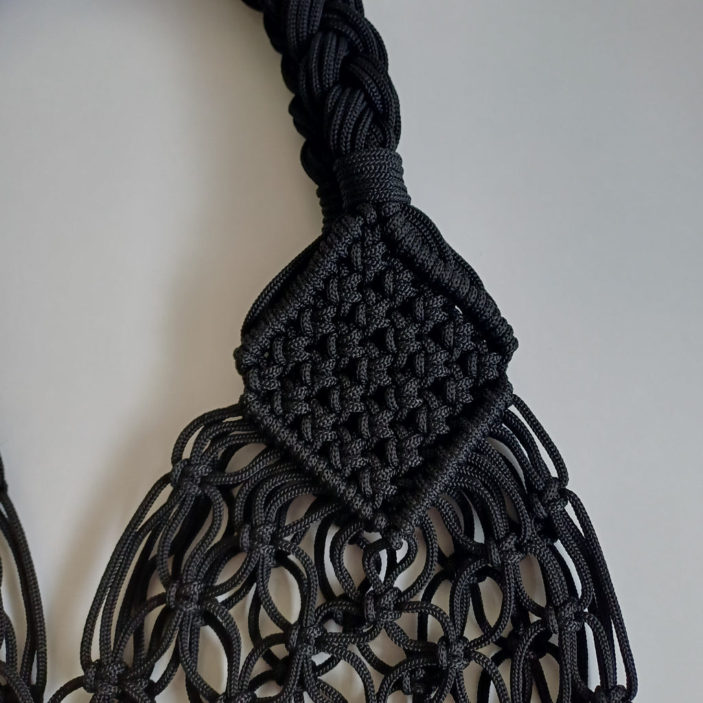 Moroccan Handmade Dark Black Crochet Tote Bag 49x35 CM