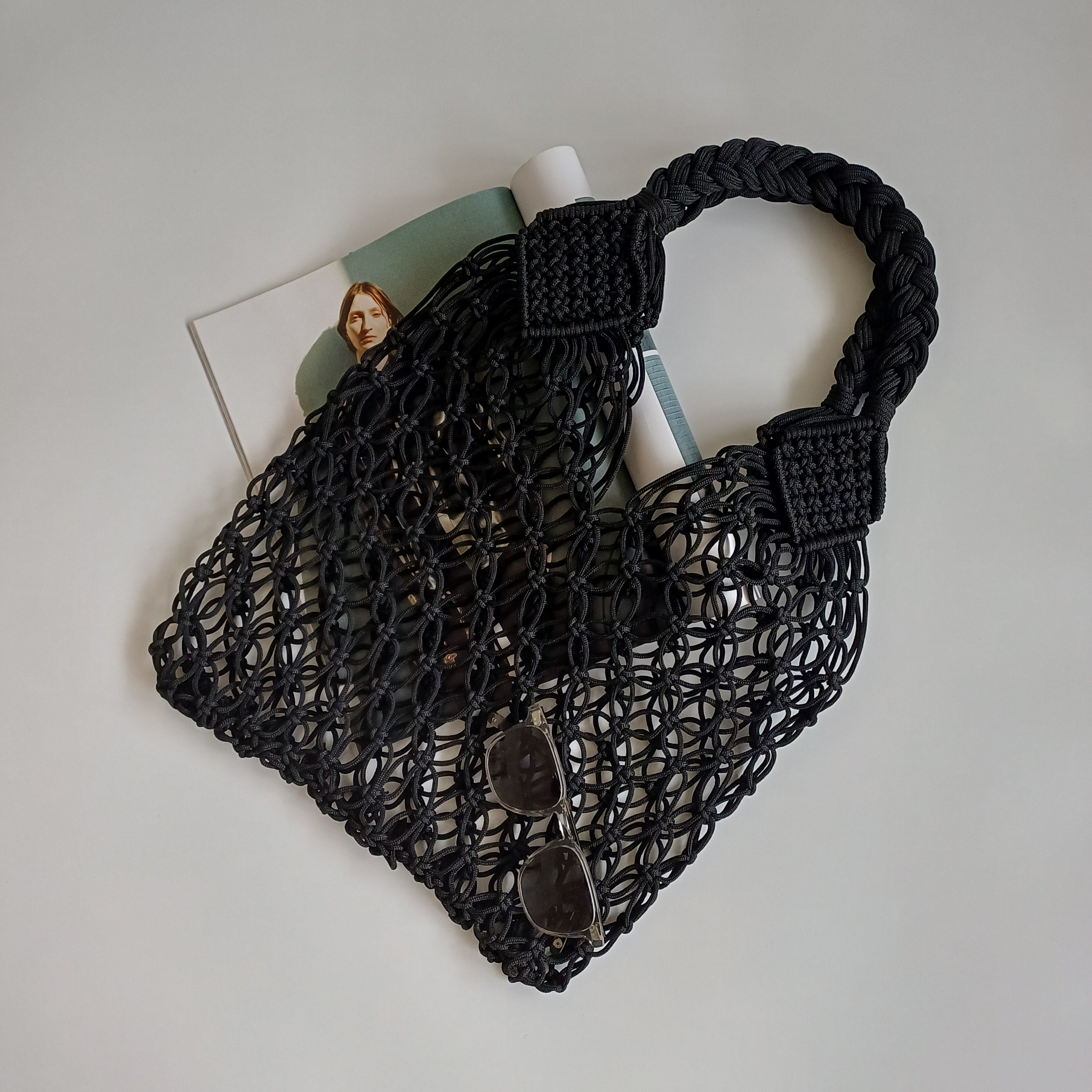 Moroccan Handmade Dark Black Crochet Tote Bag 49x35 CM