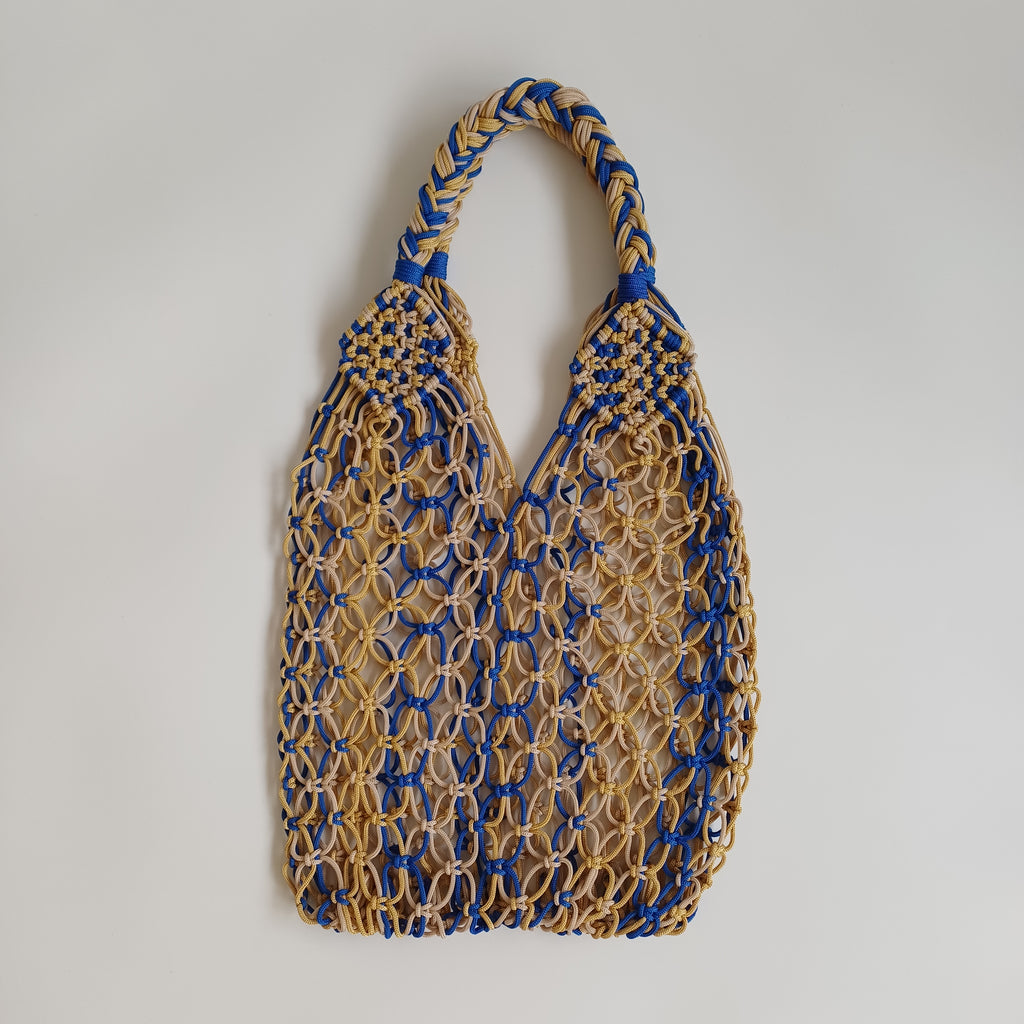 Moroccan Handmade Blue & Beige Crochet Tote Bag 51x34 CM