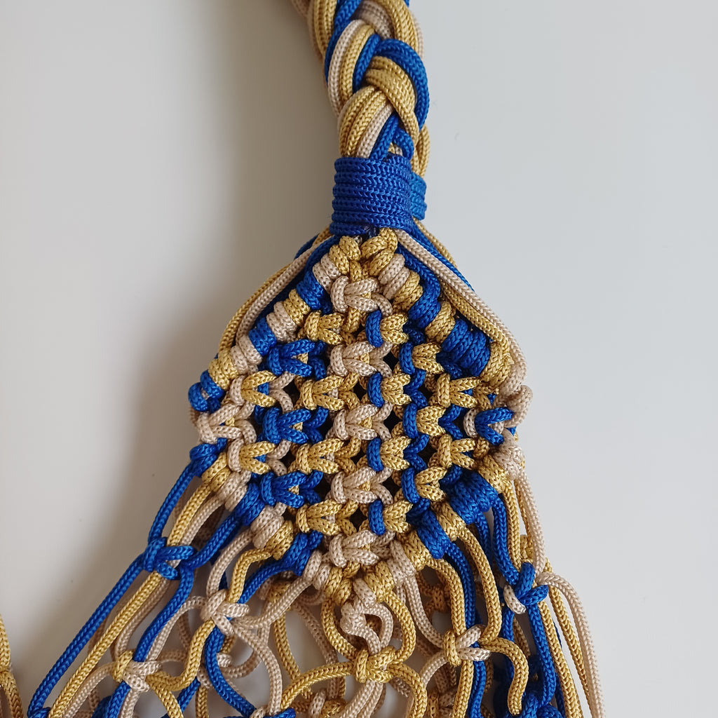 Moroccan Handmade Blue & Beige Crochet Tote Bag 51x34 CM