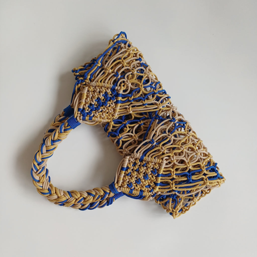 Moroccan Handmade Blue & Beige Crochet Tote Bag 51x34 CM