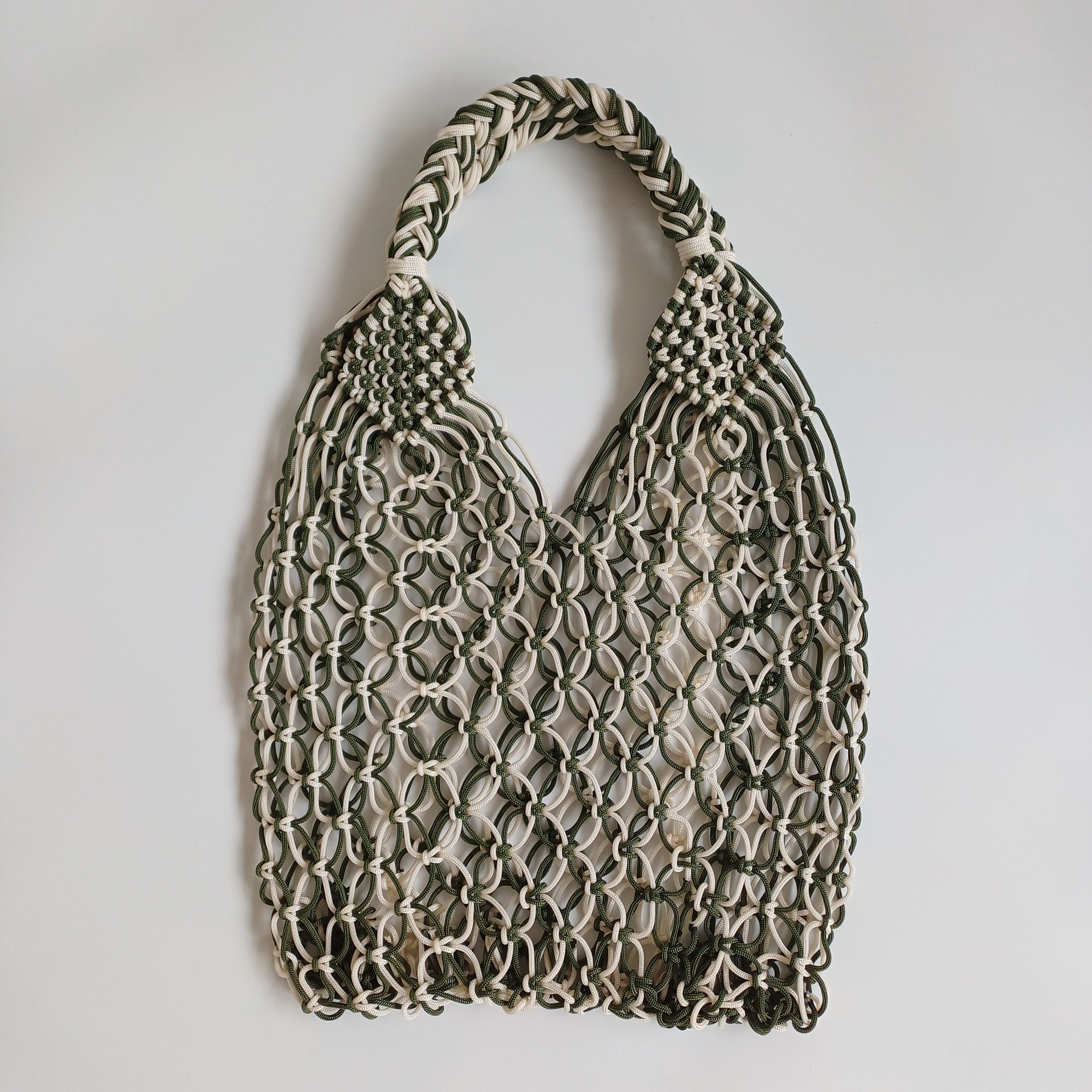 Moroccan Handmade Cream and Olive Green Crochet Tote Bag 51x35 CM