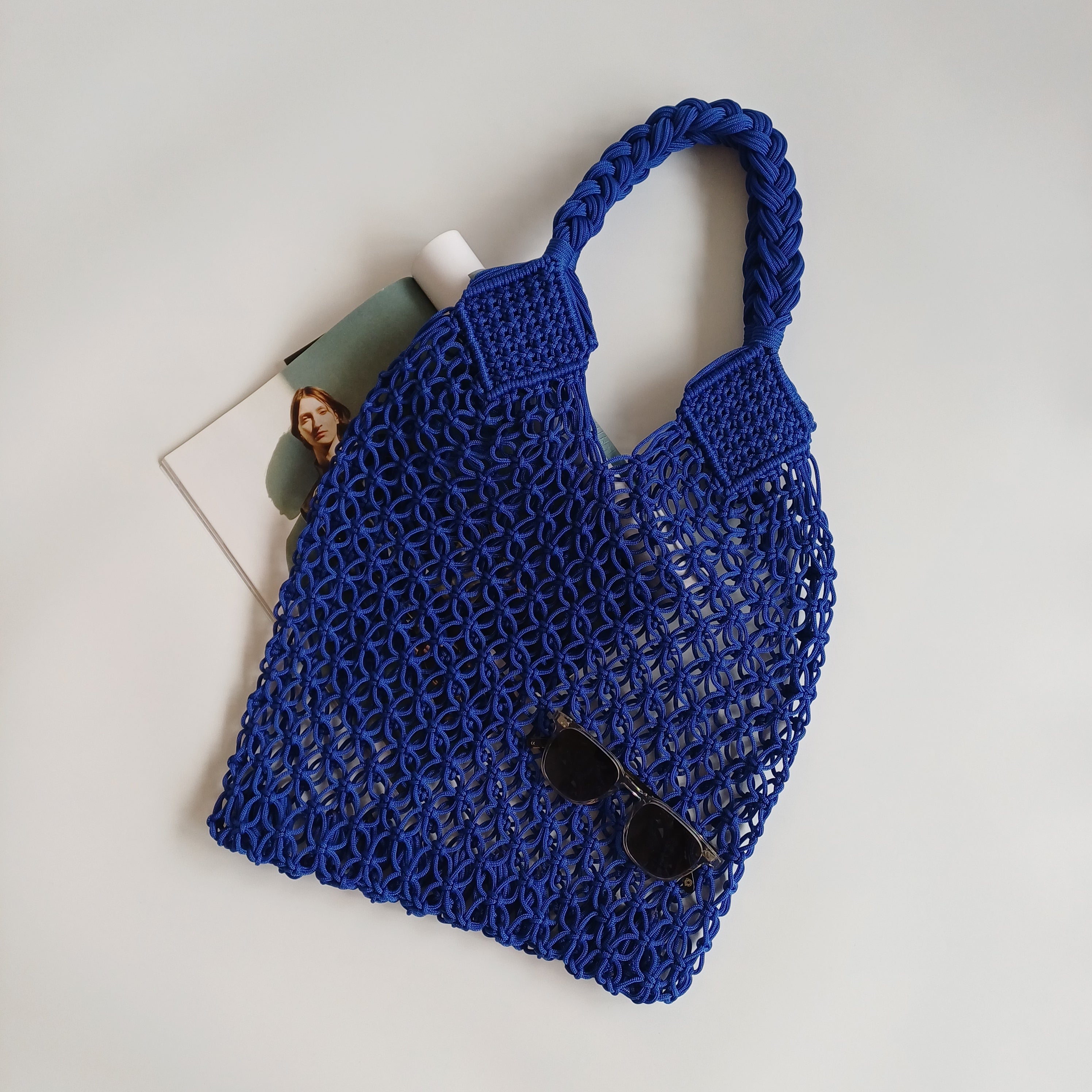 Moroccan Handmade Dark Blue Crochet Tote Bag 57x36 CM