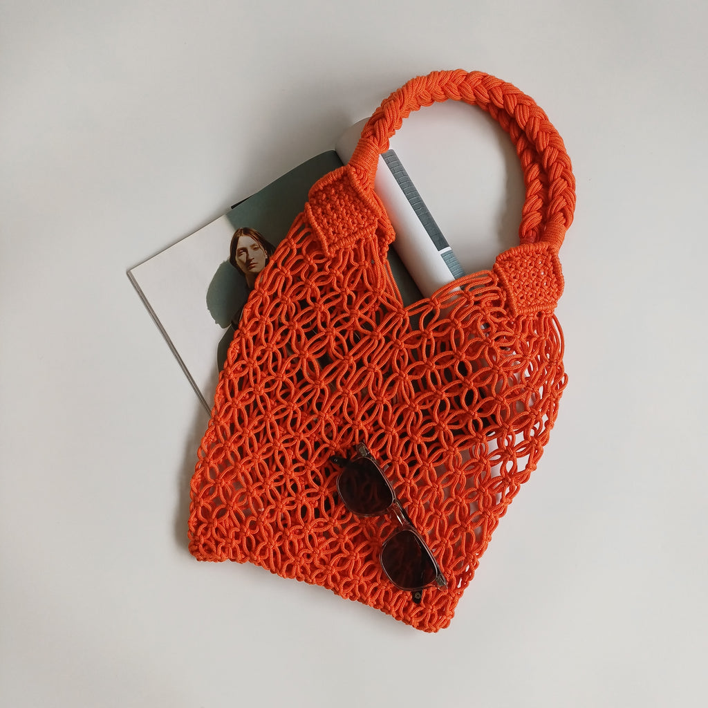 Moroccan Handmade Sunset Orange Crochet Tote Bag 48x28 CM