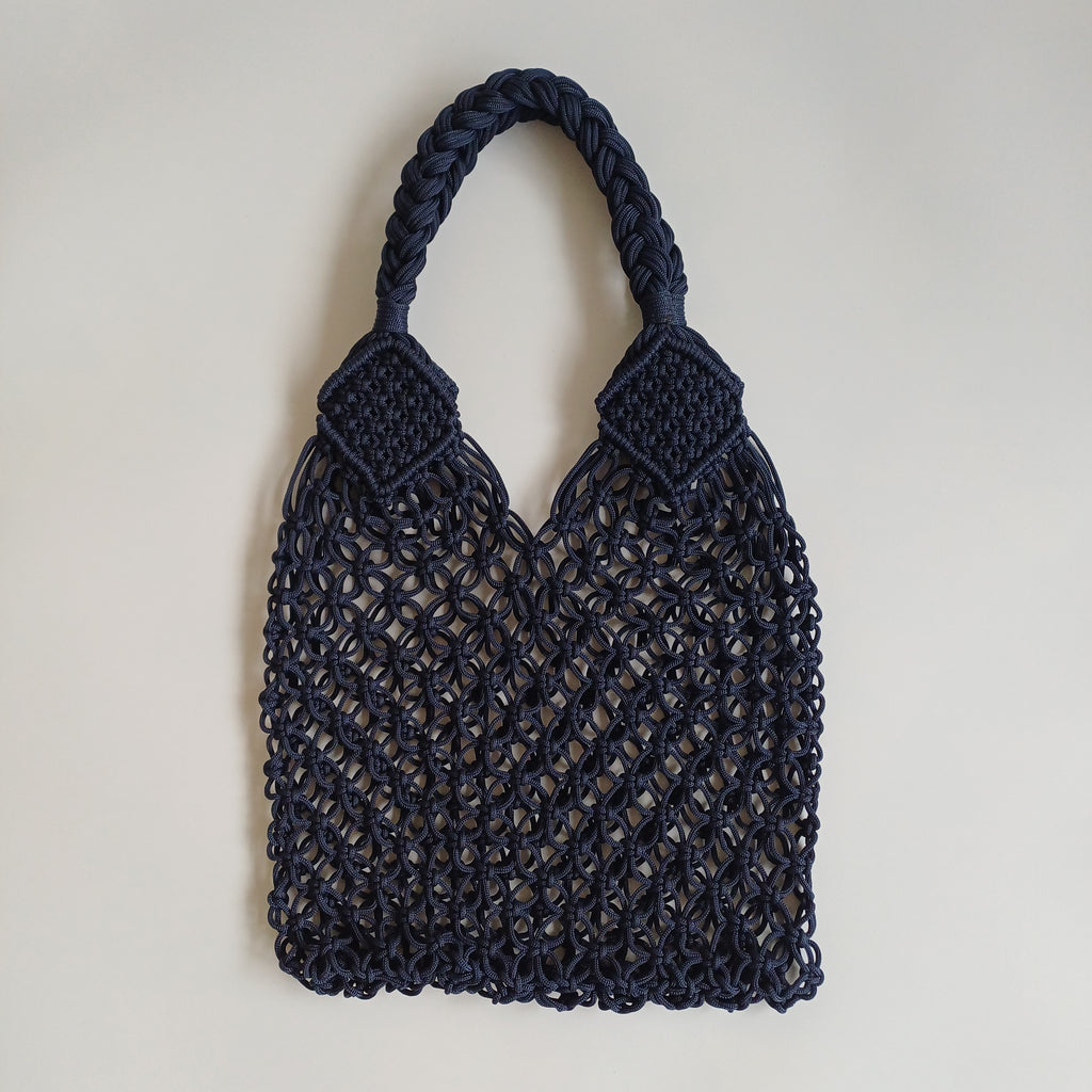Moroccan Handmade Dark Black Crochet Tote Bag  50x30 CM