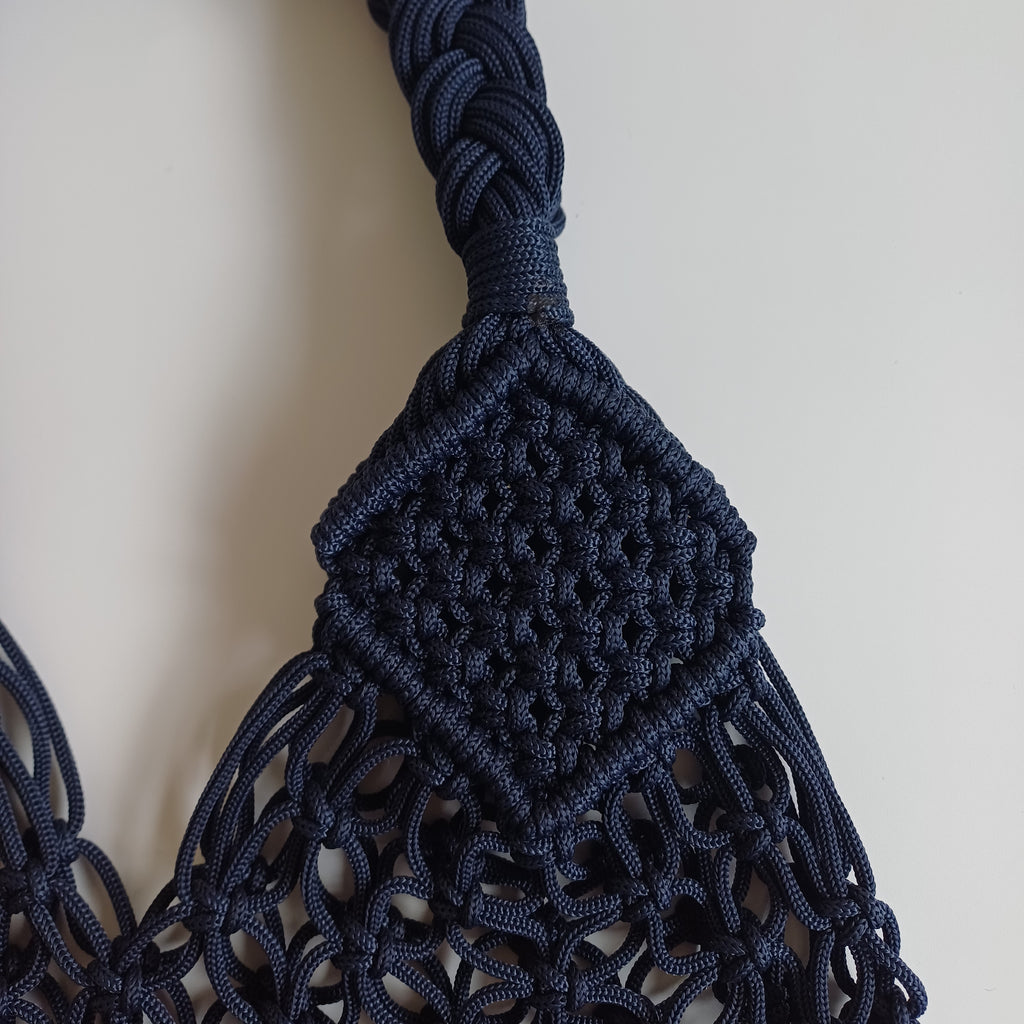 Moroccan Handmade Dark Black Crochet Tote Bag  50x30 CM