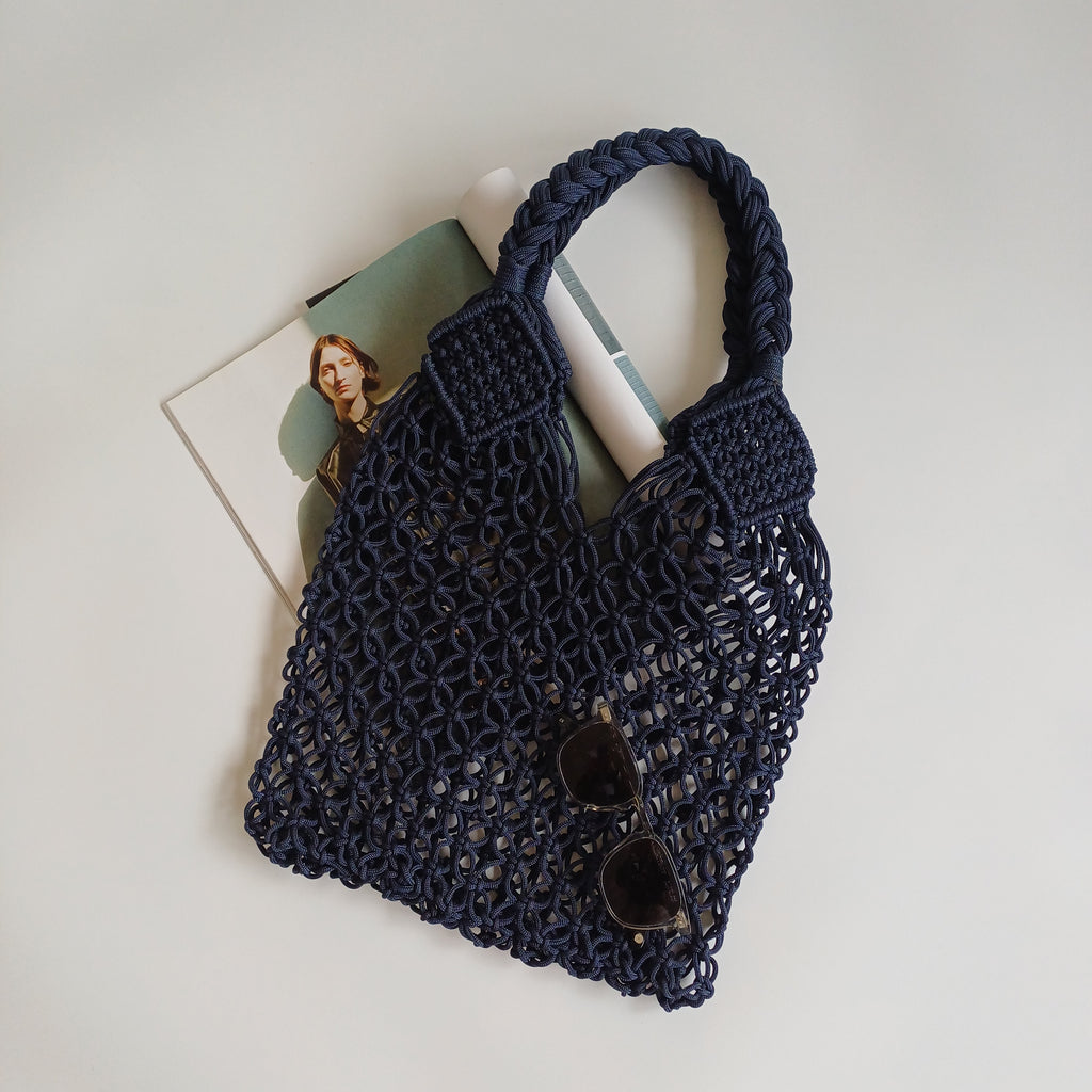 Moroccan Handmade Dark Black Crochet Tote Bag  50x30 CM