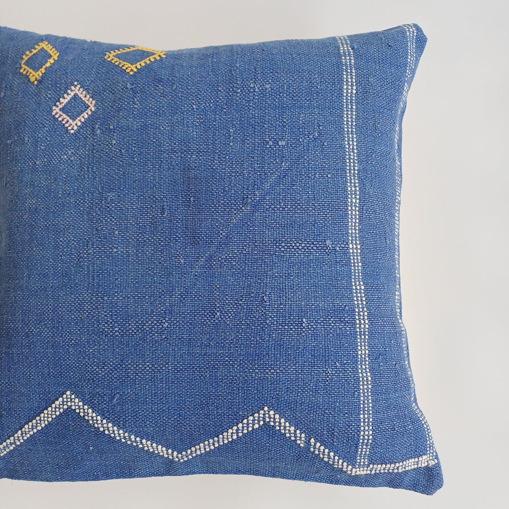 Moroccan Handmade Blue Cactus Silk Cushion Cover 20''x20'' / 50x50 CM
