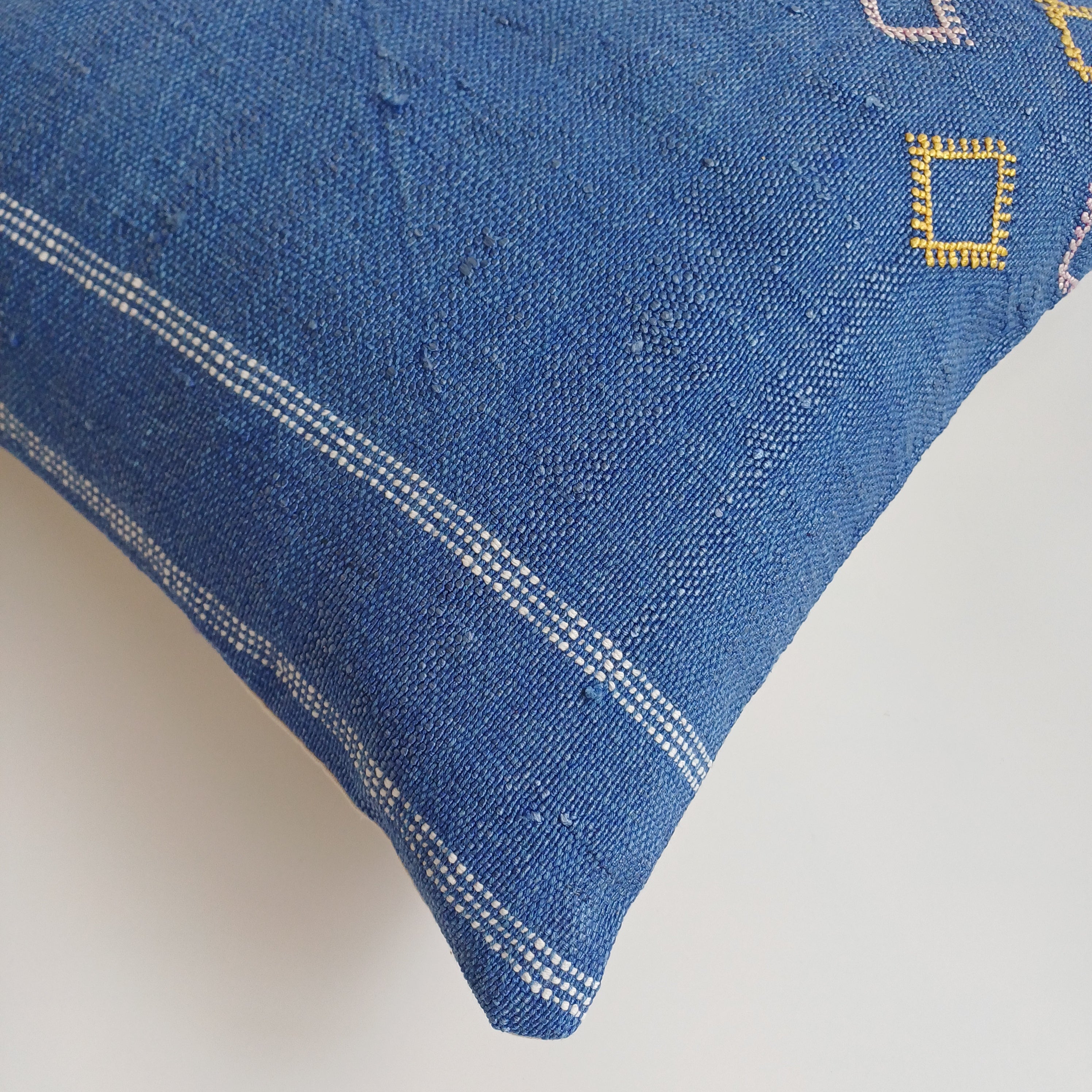 Moroccan Handmade Blue Cactus Silk Cushion Cover 20''x20'' / 50x50 CM
