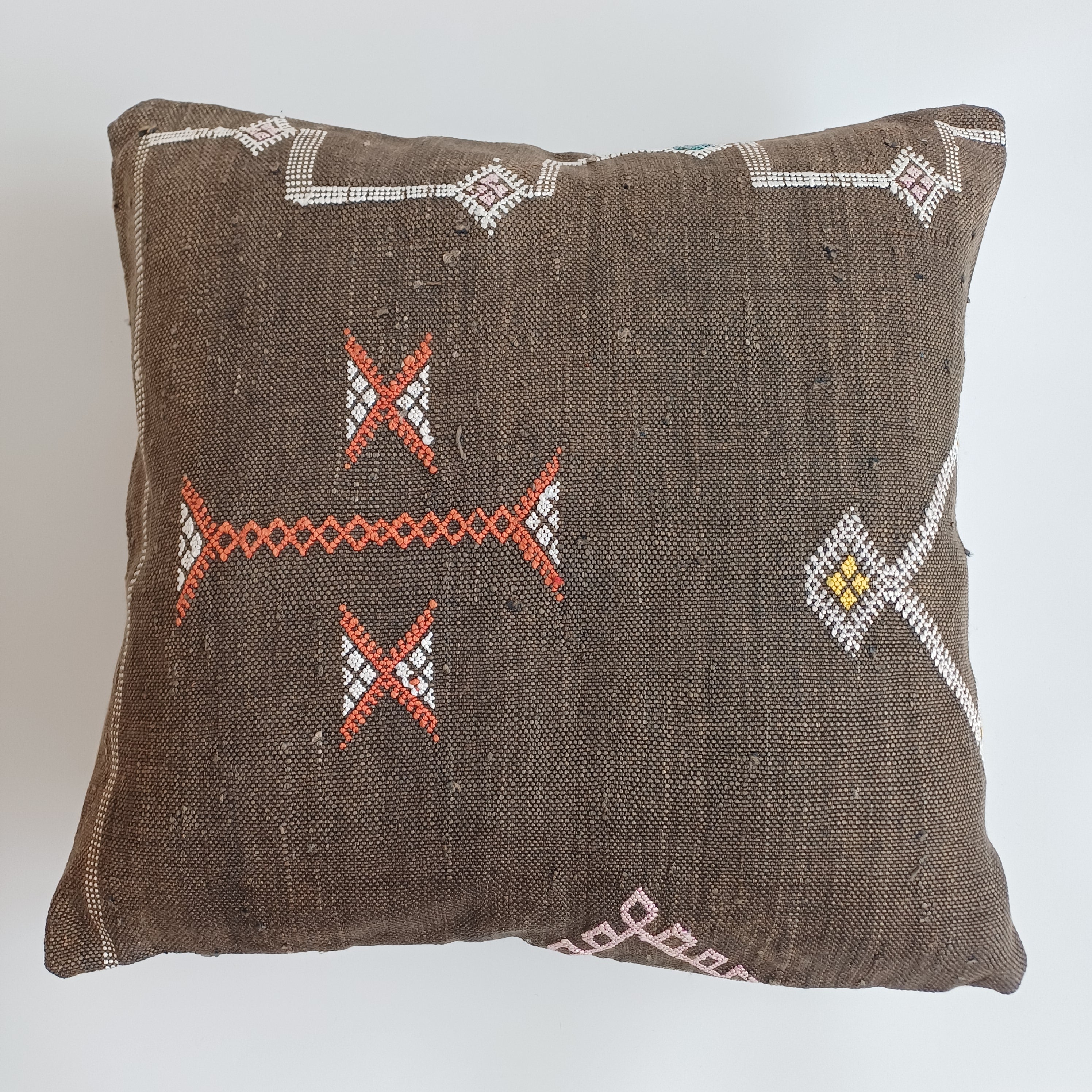 Moroccan Handmade Brown Cactus Silk Cushion Cover 20''x20'' / 50x50 CM