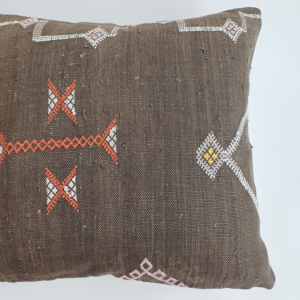 Moroccan Handmade Brown Cactus Silk Cushion Cover 20''x20'' / 50x50 CM